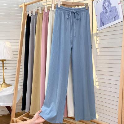 China Best Wholesale Women's Pants Anti-Static Chiffon Loose Casual Ice Wide-leg High Waist Ankle-Length Silk Pants for sale