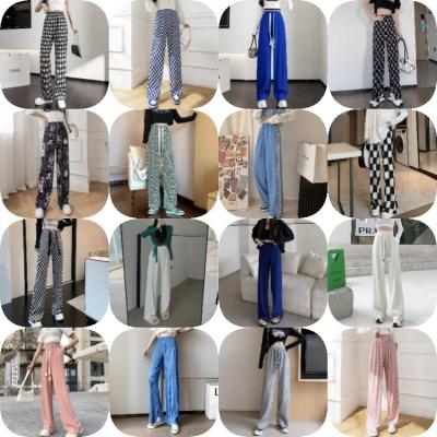 China Tie Dye Anti-Static Chiffon Pleated Wide Leg Pants Casual Ruffles Beach Women High Waisted Leggings Summer Loose Elastic Thin Ice Silk Printed for sale