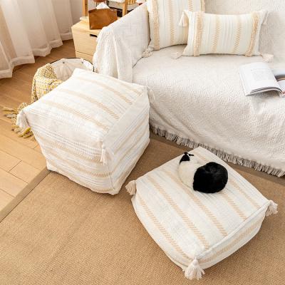 China Small Sofa Stool Cotton Pouf Woven Fabric New Design Bohemian Cushion Viable Hot Cushion Cover Cushion for sale