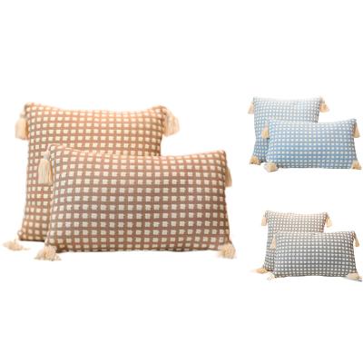 China Sustainable New Design Launches Cushion Nordic Bohemian Blanket Tassel Plaid Cotton Home Pillow Cover for sale