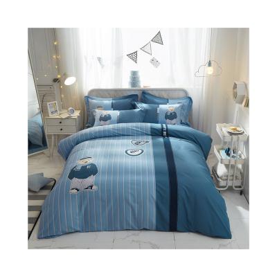 China Disposable Peacock Blue Blue Comforter Queen Size 100% Cotton Home Textile Large Sheet Embroider Bedding Set for sale