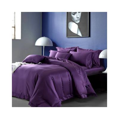 China European Style Purple Anti-pilling Solid Color Satin Soft Silky Super Luxury Flat Bedsheet Unsurpassed Wedding Bedding Set for sale