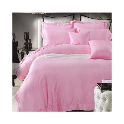 China 100% Single Color Shine Polyester Rose Style Anti-pilling Bedding Set Hotel Single Remarkable Creamy Furniture Home Bedding for sale