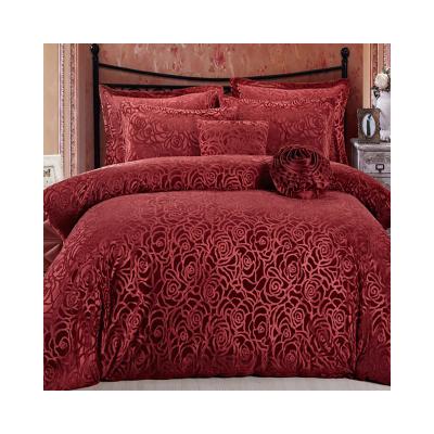 China Simple Exquisite Workmanship Hot Sale Tall Velvet Polyester Four Pieces Subtle Texture Beautiful Wedding Bedclothes for sale