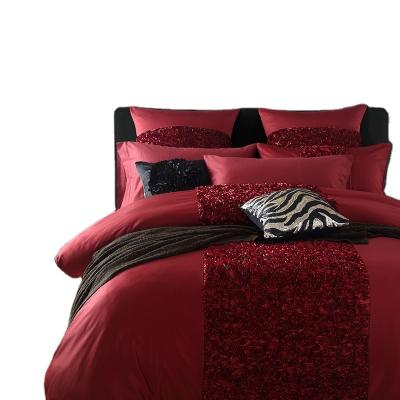 China Wholesale Luxury Shiny Sequin Burgundy Nobility Anti-pilling Silk King Bed Sheet With Price for sale