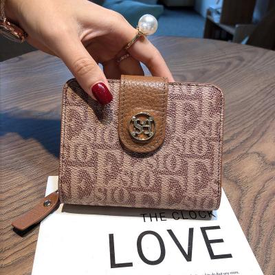 China RFID European and American New Old Flower Women's Wallet Short Fashion Multi card Buckle Printed Wallet Leather Wallet for Women for sale