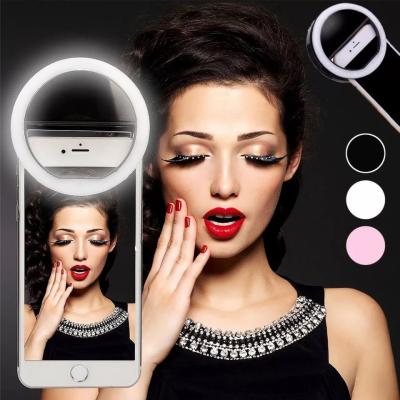 China ABS+PC Amazon Hot Sale Mini Portable Smartphone Fill LED Clip Rechargeable Instant Round Selfie Ring Light Mobile Beauty For Mobile Phone for sale