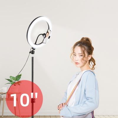 China Adjustable Color Tempurate Maker Customized 10 Inch Portable Dimmable Foldable Mobile Phone Live Selfie Led Adjustable Ring Light With 1.6m Tripod for sale