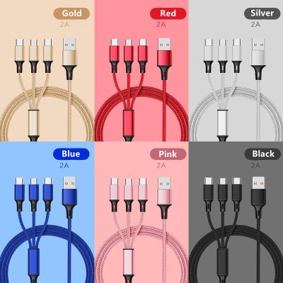 China Cheap Price Mobile Phone RTS Nylon Braided 3 In 1 Fast Charging Cable 1M Mobile Phone Charging USB Date Cable Compatible Type-C Mobile Phone for sale