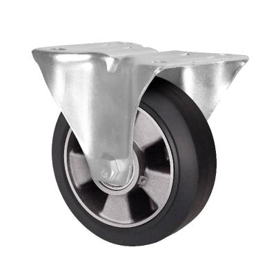 China OEM 160mm Double Ball Bearing Rigid Heavy Duty Rigid Elastic Rubber On Wheel Aluminum Casters for sale