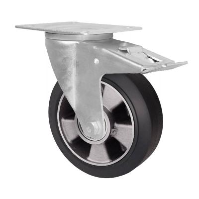 China SWIVEL Heavy Duty OEM 160mm Ball Bearing Swivel Metal Total Double Brake Elastic Rubber Aluminum Casters for sale