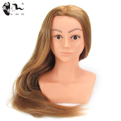 China Beautiful Inflatable Wholesale Cosmetology Mannequin Heads XISHIXIUHAIR Best Quality 55cm Rainbow Color Hair Styling Doll Training Mannequin Head With Shoulder for sale