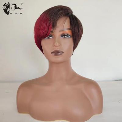 China XISHIXIU Hair Wholesale Straight Short Hair Wigs,Pixie Cut Wigs For Black Women,#1B/99J Machine Made Color Cheap Human Glueless Wigs for sale