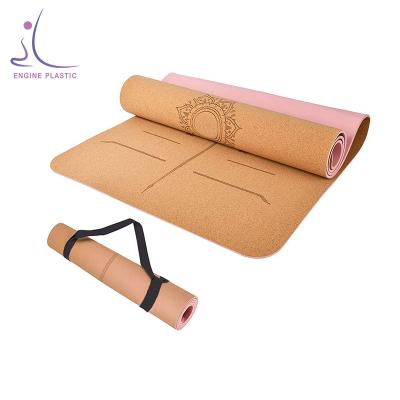 China Durable Washable Waterproof Anti-Slip Yoga Pilates Fitness Workout Mat With Strap Band Cork Yoga Carry Mat for sale