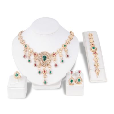 China European and American tassel retro style popular ethnic gemstone necklace set necklace earrings border exclusive exaggerated jewelry for sale