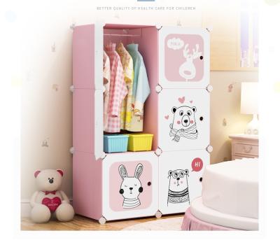 China Wholesale Cute Pink Bear Cabinet Storage DIY Plastic Kids Cube Wardrobe Baby Closet Modular Wardrobe for sale