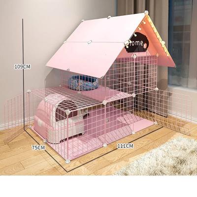 China Breathable Pink Cute Cat And Dog Fashion Double Layer Small Metal Wire Animal Pet Cage for sale