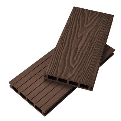 China Waterproof/eco-friendly/UV-resistant/anti-water/non-slip/easy install wood exterior waterproof 3d embossed grain composite decking wood grain finished for sale