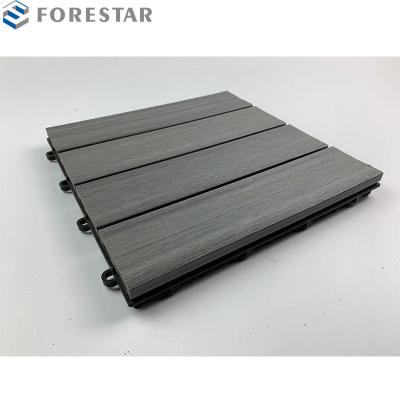 China Waterproof/eco-friendly/UV-resistant/anti-water/non-slip/easy install New Easy Click Coextruded Interlocking Wood Deck DIY Tiles Wood Like Exterior Tiles/Exterior Deck Tile form for sale