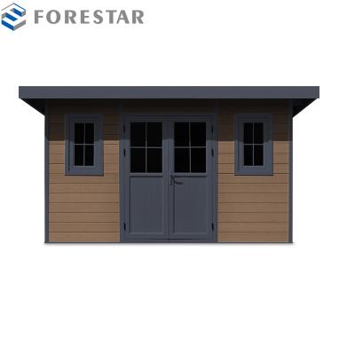 China NEW EXTERIOR Easily Assembled Wood Looking Aluminum Composite Frame Wall Outdoor Storage Shed for sale