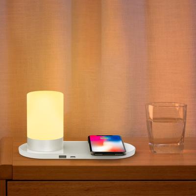 China Colorful Sensor Control RGB LED Table Desk Smart Light Bedside Lamp with Wireless Charger Fast QI Dock Station Reading Night Light USB Port for sale