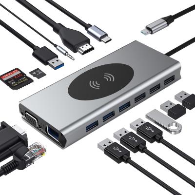 China Computer (Type-C) 15 in 1 High Speed ​​with 10W USB-C 7 Port wirless USB Hub Charging PD Charging USB 3.0/2.0 Hub for matebook for sale