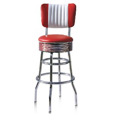 China Mid Century Retro American 1950s Bar Round Chrome Diner Stools, Colored With Back Stripe Chrome Round 1950s Retro Bar Chair for sale