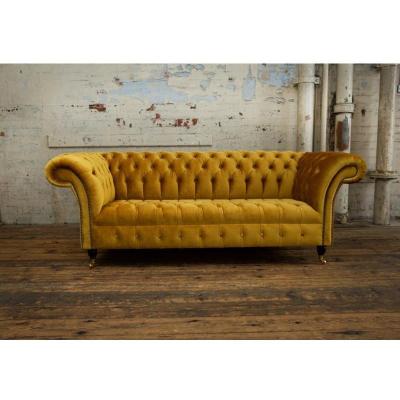 China 3 Seater Tufted British Handmade Mustard Sofa Living Room Velvet Fabric Chesterfield Luxury Hotel Sofa for sale