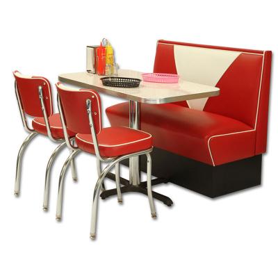 China High Quality Mid Century Retro V Shape Back Mid Century Diner Chair Set Red Color 1950s Diner Booth Seating And Table And Chairs furniture for sale