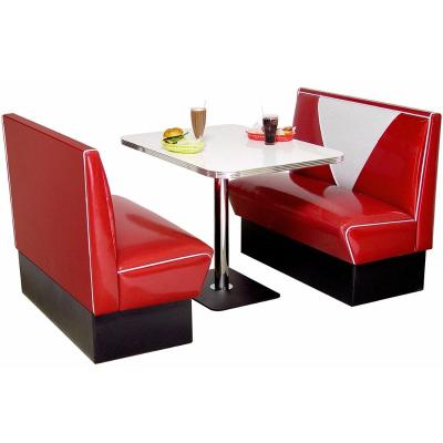 China Mid Century Red Vinyl High Quality American Style Restaurant Bel Air Booth Sofa And Table Set Furniture 50s And White for sale