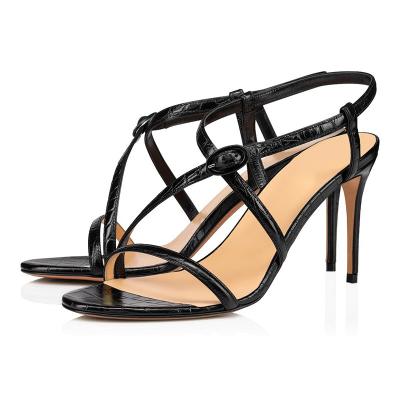 China Fashion Trend Ladies Sandals Black Stiletto Women Pumps Style Fashion Big Size Pointed Toe Party Shoes T-Strap Open Sandals for sale