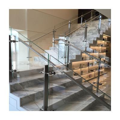 China Supermarket Staircase Tempered Glass Railing with Post Baluster Stainless Steel Glass Stair Railing for sale