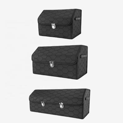 China Multifunctional Black Leather Collapsible Folding Car Storage Box Trunk Organizer Trunk Storage Box for sale