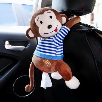 China Cute/Cartoon Car Mounted Hanging Box Double-Function Cute Monkey Car Cartoon Holder Box Lid Fabric Home Interior Decoration Tissue for Car for sale