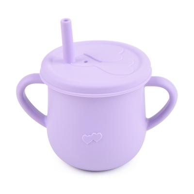 China C'dear BPA Free Silicone Training Cup for Infants Toddler Learning Cup with Two Handles and Straw Baby Open Cup for 6months+ for sale