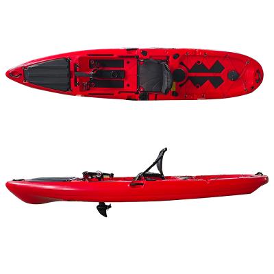 China Pedal operated fishing kayak factory wholesale 13ft pedal operated fishing kayak scam pedal ocean plastic pedal propulsion boat fishing canoe for sale