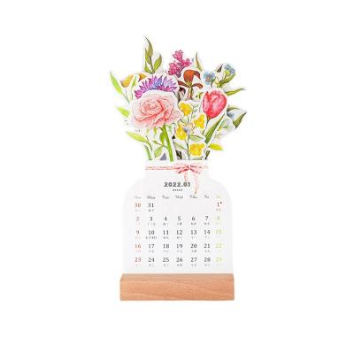 China Antique Imitation Vase Shaped New Year Flower Monthly Creative Desktop Calendar Wooden Stand for sale