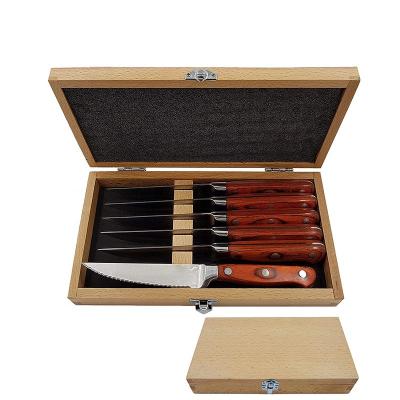 China Dark Brown Handmade Classic Hinged Lid Knife Packaging Beech Wood Luxury Gift Box for sale