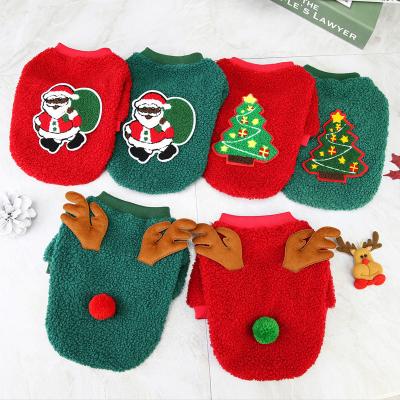 China Viable Wholesales Christmas Dress Pet Clothes Cat Warm Fleece Costume Santa Claus Pets Coat Teddy Puppy Winter Dog Clothes for sale