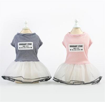 China 2022 Viable Spring And Soft Dress Teddy Dog Clothes Lace Tulle Pet Clothes Summer New Striped Pet Skirt Pet Princess Dress for sale