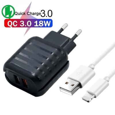 China 2021 New Arrivals MP3/MP4 Player Dual QC 3.0 18W 5V 3A Fast Charger USB Ports Mobile Phone Charger For cargador for sale