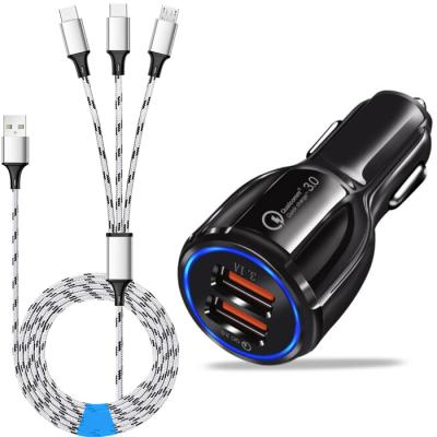 China 2-USB SHANPIN Dual 3.1a QC 3.0 Usb Car Charger Adapter 2 Usb Port 3 In 1 Car Charger Set for sale