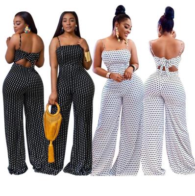 China Macting Viable Women Plus Size Loose Pants Shoulder Strap Dot Wide Leg Bodycon Rompers Polka Dot Overalls Women for sale