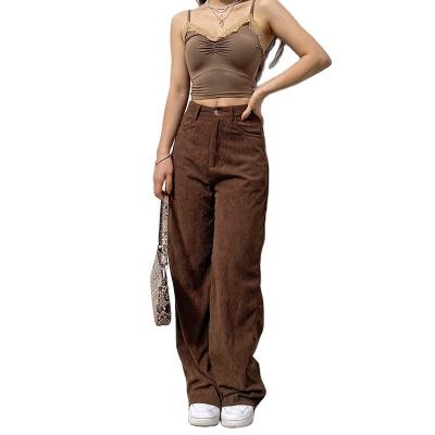 China Street Anti-Static Women's High Waisted Straight Leg Loose Casual Women's Brown Corduroy Pants for sale