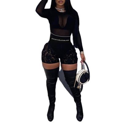 China Macting Sustainable Lady Lace High Waisted Zipper Shorts Black See Through Short Patchwork Pants for sale