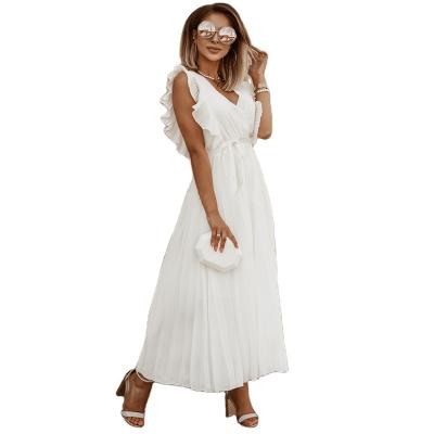 China Anti-wrinkle 2022 summer news dress Macting women's long pleated dress fashionable women's sleeveless casual dresses for sale