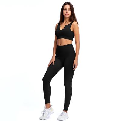 China Breathable UV Collar European and American Suit Yoga Seamless Knitted Sexy Sports Invest Pants Fitness Macting Set for sale