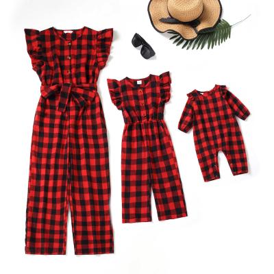 China New Macting Euramerican QUICK DRY Style Plaid Lace Sleeve Parent-child Gear Splicing Overalls for sale