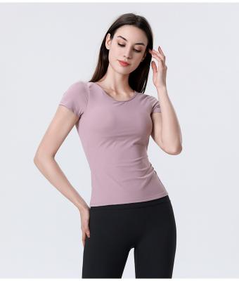 China New Yoga Breathable Short Sleeve War Top Butterfly Gauze Beauty Back Sweat Fast Dry With Chest Pad Macting for sale