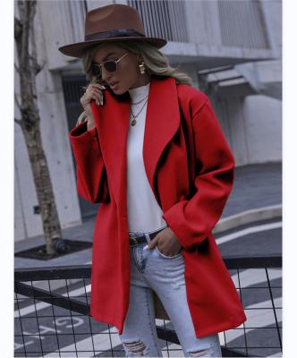 China Viable zari fashion new elegant lapel collar casual cardigan long pocket woolen coat long dress lady coat for sale